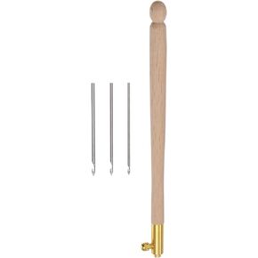 HARFINGTON Handle Punch Needle Metal Tube with Adjustable Embroidery Punch Needle Weaving Tools for Thread Yarn DIY Craft Needlework Applique (0.7mm, 1mm, 1.2mm), Coffee