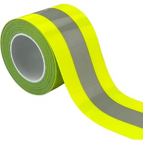 NOZUONO High Visibility Reflective Heat Transfer Vinyl Iron On Tape for Clothing 2in x 5yd (Fluorescent Yellow/Silver)
