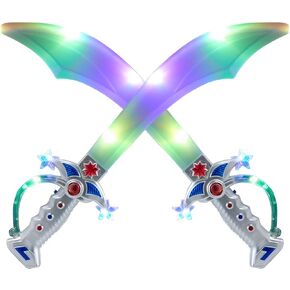 JOYIN 2 Deluxe Pirate 19.5" LED Light Up Flashing Buccaneer Swords with Motion Activated Clanging Sounds for Realistic Buccaneer Pirate Play, Halloween Party, by Spooktacular Creations