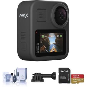 كاميرا GoPro MAX مقاومة للماء 360 درجة + كاميرا تقليدية مع شاشة لمس كروية 5.6K30 HD فيديو 16.6 ميجابكسل 360 صورة 1080 بكسل حزمة تثبيت البث المباشر مع بطاقة SD ومجموعة التنظيف in Saudi Arabia