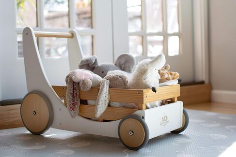 Kinderfeets 2-in-1 Wooden Cargo Walker Cart Wagon with Adjustable Rubber Wheels and Removable Basket for Children and Toddlers (Blue) in Kuwait
