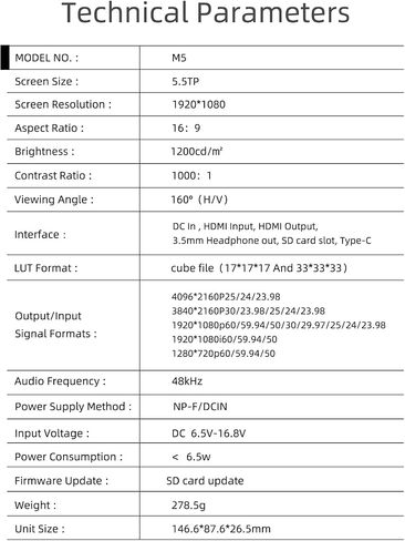 Shimbol M5 5.5" 1200nits Rec. 709 IPS Touchscreen On-Camera Field Monitor 4k HDR HDMI Aluminum Shell with 3D LUT, False Color, Waveform, Focus Peaking (Exclude Battery) in Saudi Arabia