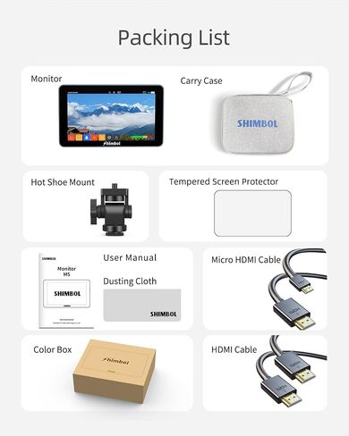 Shimbol M5 5.5" 1200nits Rec. 709 IPS Touchscreen On-Camera Field Monitor 4k HDR HDMI Aluminum Shell with 3D LUT, False Color, Waveform, Focus Peaking (Exclude Battery) in Saudi Arabia