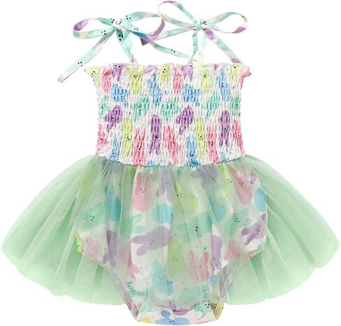 ZOELNIC لحديثي الولادة ملابس بناتي لعيد الفصح مطبوعة على شكل أرنب للرضع فتاة حبال رومبير بدلة وتنورة من التول in Kuwait