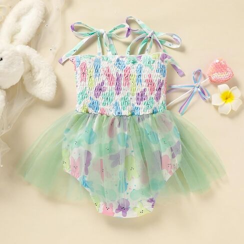 ZOELNIC لحديثي الولادة ملابس بناتي لعيد الفصح مطبوعة على شكل أرنب للرضع فتاة حبال رومبير بدلة وتنورة من التول in Kuwait