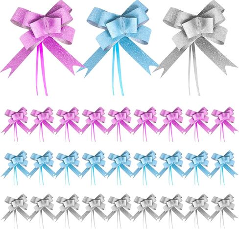 أقواس لتغليف الهدايا، أقواس هدايا بعرض 18 مم، أقواس سحب 3 ألوان، أقواس هدية لتزيين الهدايا، أقواس سحب لتغليف الهدايا للهدايا، سلال هدايا لحفلات الزفاف في عيد الميلاد (30 قطعة) in Kuwait