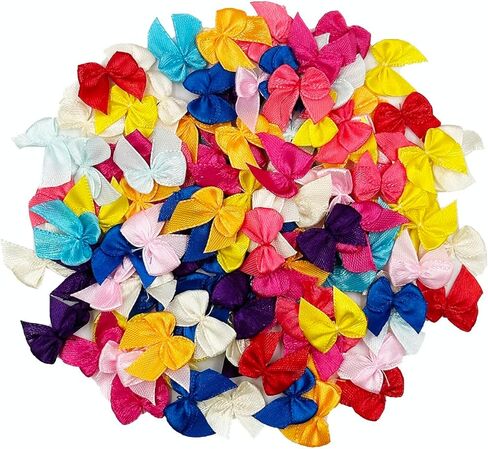Mini Satin Ribbon Bows, 200pcs Small Ribbon Bows Flowers DIY Appliques Crafts Pre-Tied Ribbon Satin Bows for Sewing Scrapbooking Crafts Decoration Wedding Gift Box Ornament in Kuwait
