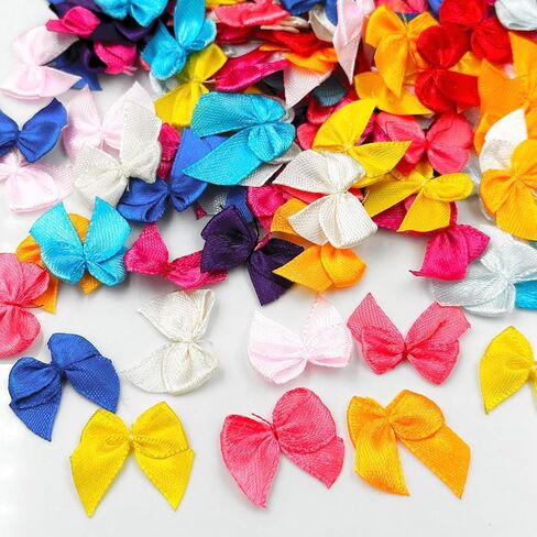 Mini Satin Ribbon Bows, 200pcs Small Ribbon Bows Flowers DIY Appliques Crafts Pre-Tied Ribbon Satin Bows for Sewing Scrapbooking Crafts Decoration Wedding Gift Box Ornament in Kuwait