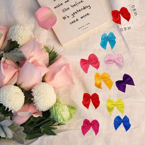 Mini Satin Ribbon Bows, 200pcs Small Ribbon Bows Flowers DIY Appliques Crafts Pre-Tied Ribbon Satin Bows for Sewing Scrapbooking Crafts Decoration Wedding Gift Box Ornament in Kuwait