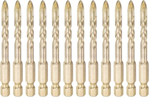 HARFINGTON 12 قطعة لقم ثقب البناء الخرساني 12 مم (15/32 بوصة) طرف كربيد التنجستن المطلي بالتيتانيوم مثلث متقاطع لقمة ثقب لبلاط السيراميك والزجاج والخشب البلاستيكي، ذهبي in Kuwait