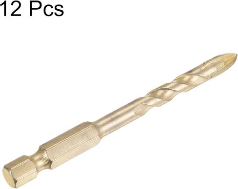 HARFINGTON 12 قطعة لقم ثقب البناء الخرساني 12 مم (15/32 بوصة) طرف كربيد التنجستن المطلي بالتيتانيوم مثلث متقاطع لقمة ثقب لبلاط السيراميك والزجاج والخشب البلاستيكي، ذهبي in Kuwait