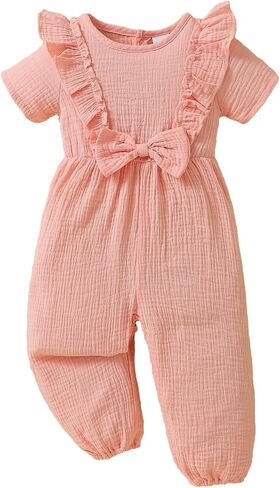 رومبير صيفي للفتيات الصغيرات، بذلة بأكمام مكشكشة وأزرار مضلعة وسروال قصير ملابس لطيفة للفتيات in Kuwait