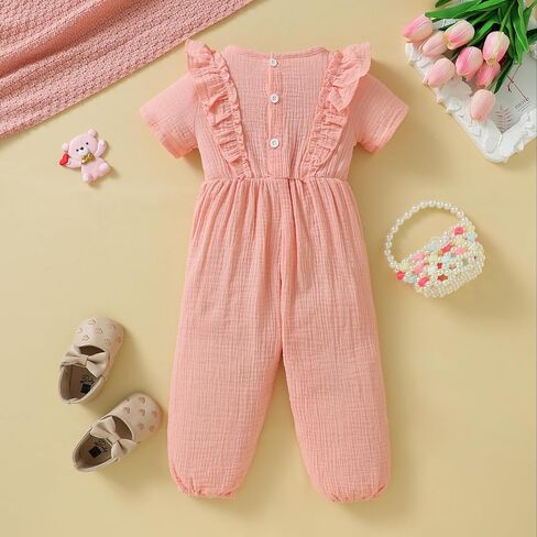 رومبير صيفي للفتيات الصغيرات، بذلة بأكمام مكشكشة وأزرار مضلعة وسروال قصير ملابس لطيفة للفتيات in Kuwait