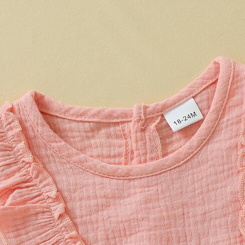 رومبير صيفي للفتيات الصغيرات، بذلة بأكمام مكشكشة وأزرار مضلعة وسروال قصير ملابس لطيفة للفتيات in Kuwait