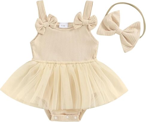 Murnouche Newborn Baby Girl Romper Dress Summer Clothes Boho Photoshoot Outfits with Headband in Saudi Arabia