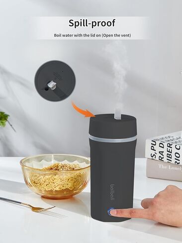 balbali 17oz Travel Kettle Portable Electric Kettle - Mini Hot Water Boiler/Maker/Heater/Warmer for Tea - Small Electric Thermos Heated Travel Mug - Portable Kettle for Travel - Black in Kuwait