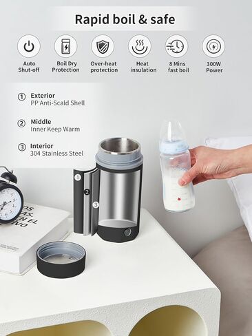 balbali 17oz Travel Kettle Portable Electric Kettle - Mini Hot Water Boiler/Maker/Heater/Warmer for Tea - Small Electric Thermos Heated Travel Mug - Portable Kettle for Travel - Black in Kuwait