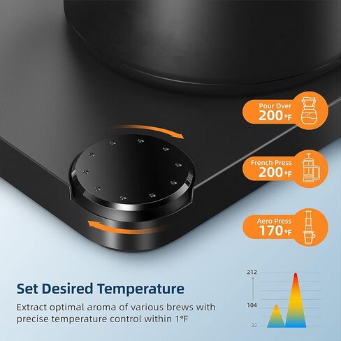 غلاية كهربائية معقوفة، غلاية شاي كهربائية سعة 0.9 لتر مع التحكم في درجة الحرارة والإمساك، غلاية ماء ساخن سريعة الغليان بقدرة 1200 وات، غلاية صب من الفولاذ المقاوم للصدأ للقهوة والشاي، إيقاف تلقائي in Kuwait