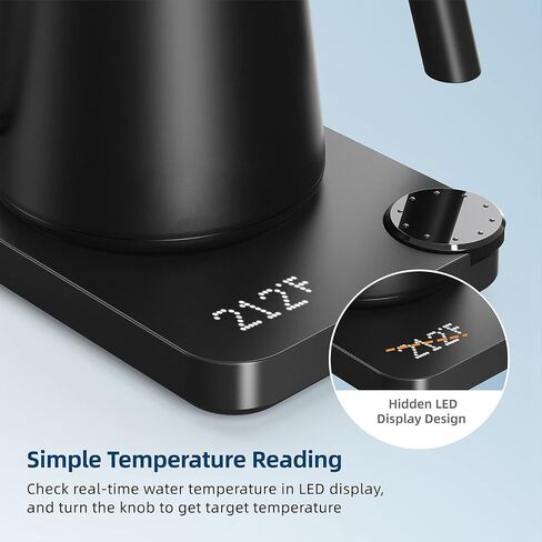 غلاية كهربائية معقوفة، غلاية شاي كهربائية سعة 0.9 لتر مع التحكم في درجة الحرارة والإمساك، غلاية ماء ساخن سريعة الغليان بقدرة 1200 وات، غلاية صب من الفولاذ المقاوم للصدأ للقهوة والشاي، إيقاف تلقائي in Kuwait
