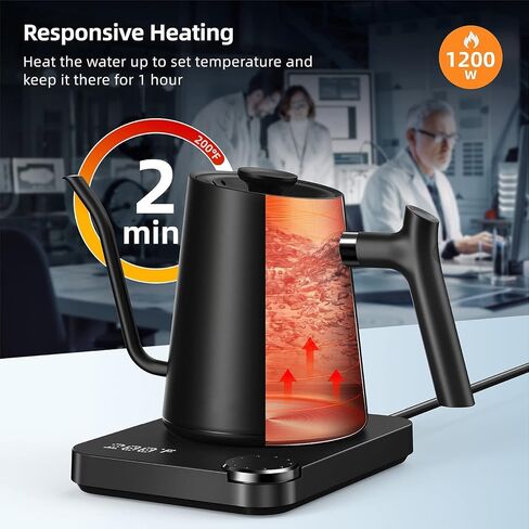 غلاية كهربائية معقوفة، غلاية شاي كهربائية سعة 0.9 لتر مع التحكم في درجة الحرارة والإمساك، غلاية ماء ساخن سريعة الغليان بقدرة 1200 وات، غلاية صب من الفولاذ المقاوم للصدأ للقهوة والشاي، إيقاف تلقائي in Kuwait