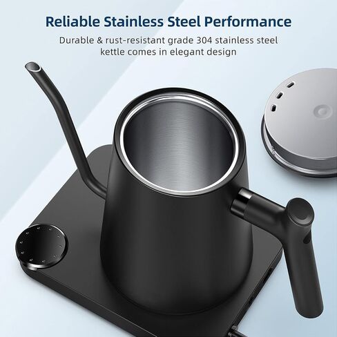 غلاية كهربائية معقوفة، غلاية شاي كهربائية سعة 0.9 لتر مع التحكم في درجة الحرارة والإمساك، غلاية ماء ساخن سريعة الغليان بقدرة 1200 وات، غلاية صب من الفولاذ المقاوم للصدأ للقهوة والشاي، إيقاف تلقائي in Kuwait