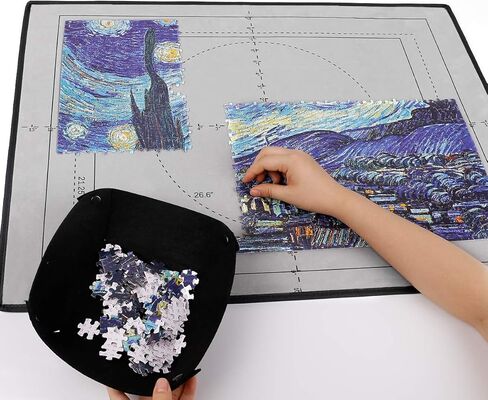 مفرش طاولة أحجية الصور المقطوعة - حافظة 1000 750 500 قطعة، 4 وحدات تخزين محمولة كبيرة الإطار حافظة صينية حامل غراء للأطفال والكبار حامل وسادة منظم أدراج غطاء قابل للطي in Kuwait