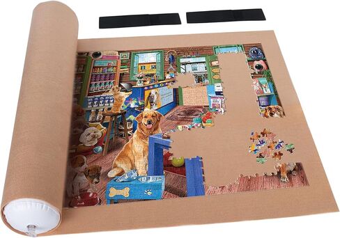 Tektalk Jigsaw Puzzle Roll Mat Puzzle Saver Storage مع شريطين مطاطيين أنبوب قابل للنفخ، قم بتخزين الألغاز المقطوعة حتى 1500 قطعة (كاكي) in Kuwait