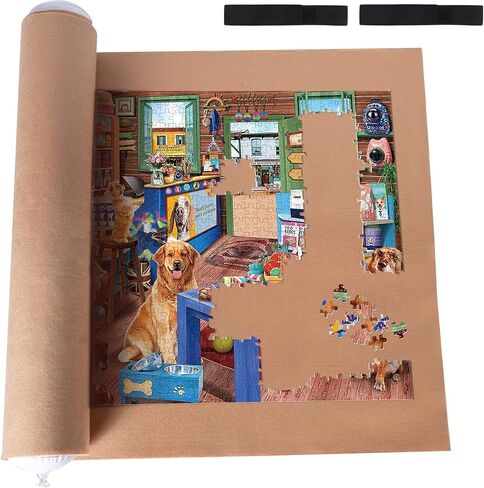 Tektalk Jigsaw Puzzle Roll Mat Puzzle Saver Storage مع شريطين مطاطيين أنبوب قابل للنفخ، قم بتخزين الألغاز المقطوعة حتى 1500 قطعة (كاكي) in Kuwait