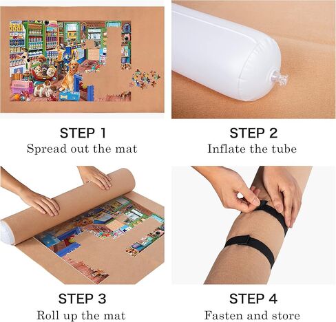 Tektalk Jigsaw Puzzle Roll Mat Puzzle Saver Storage مع شريطين مطاطيين أنبوب قابل للنفخ، قم بتخزين الألغاز المقطوعة حتى 1500 قطعة (كاكي) in Kuwait