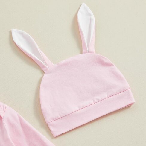 Bowanadacles My 1st Easter Baby Girl Clothes Outfit Bunny Long Sleeve Romper Elastic Waist Stripe Pants Rabbit Ear Hat Set in Kuwait