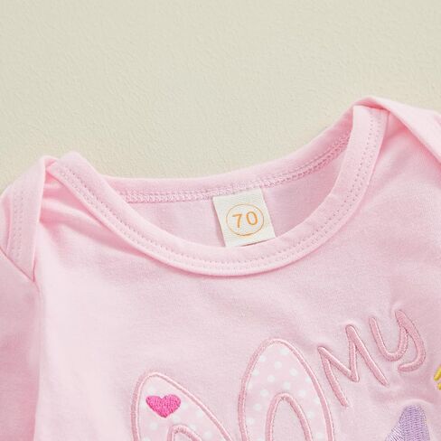 Bowanadacles My 1st Easter Baby Girl Clothes Outfit Bunny Long Sleeve Romper Elastic Waist Stripe Pants Rabbit Ear Hat Set in Kuwait