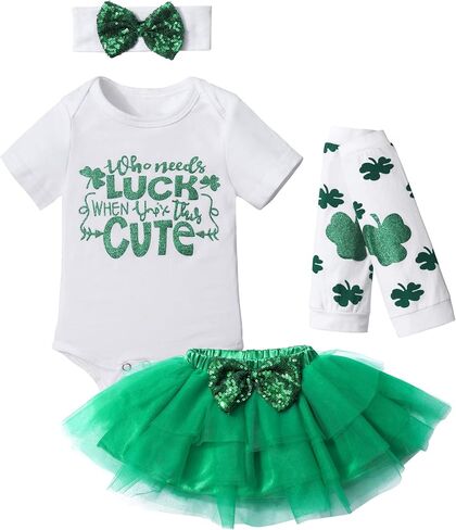 فستان من Von kilizo St Patricks Day للفتيات الصغيرات فستان رومبير توتو بأكمام قصيرة مع جوارب للأطفال البنات ملابس St Patricks Day in Kuwait