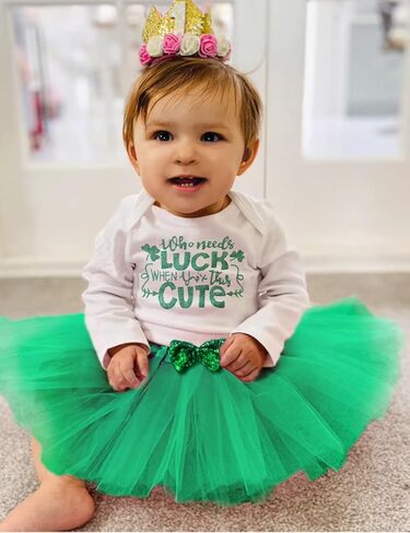 فستان من Von kilizo St Patricks Day للفتيات الصغيرات فستان رومبير توتو بأكمام قصيرة مع جوارب للأطفال البنات ملابس St Patricks Day in Kuwait