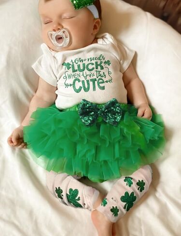 فستان من Von kilizo St Patricks Day للفتيات الصغيرات فستان رومبير توتو بأكمام قصيرة مع جوارب للأطفال البنات ملابس St Patricks Day in Kuwait