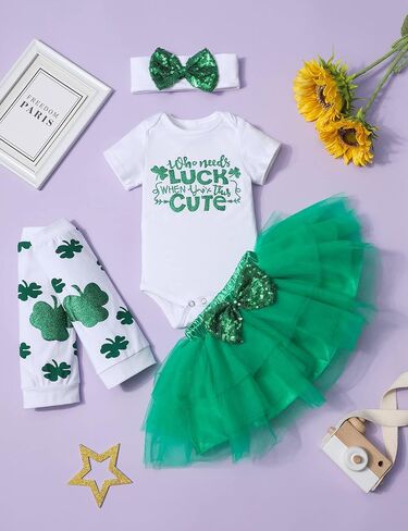 فستان من Von kilizo St Patricks Day للفتيات الصغيرات فستان رومبير توتو بأكمام قصيرة مع جوارب للأطفال البنات ملابس St Patricks Day in Kuwait