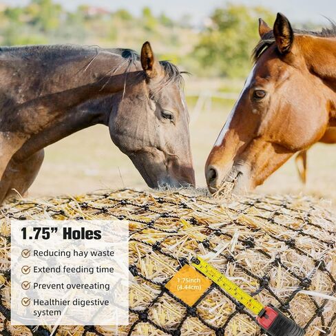 شبكة قش مستديرة سميكة ومتينة للخيول - حجم كبير 5 × 5 أقدام، شبكة نايلون سوداء بفتحات 1.75 بوصة - شبكات قش بطيئة التغذية للخيول والماعز - حل تغذية أكثر صحة. in Kuwait