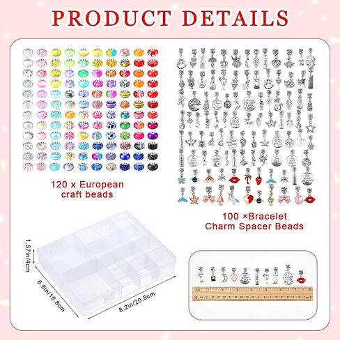 Ferreve 231 Pcs Charm Bracelet Making Kit for Girls Snake Chain European Large Hole Beads Dangle Charm with Plastic Storage Box DIY Jewelry Making Craft Gifts for Teen Girls Women(6.3 Inch) in Saudi Arabia