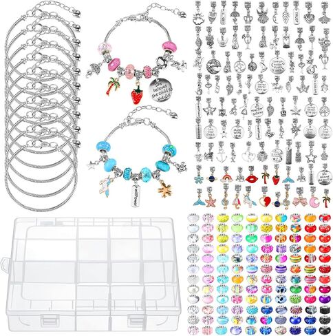 Ferreve 231 Pcs Charm Bracelet Making Kit for Girls Snake Chain European Large Hole Beads Dangle Charm with Plastic Storage Box DIY Jewelry Making Craft Gifts for Teen Girls Women(6.3 Inch) in Saudi Arabia
