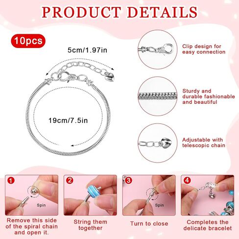 Ferreve 231 Pcs Charm Bracelet Making Kit for Girls Snake Chain European Large Hole Beads Dangle Charm with Plastic Storage Box DIY Jewelry Making Craft Gifts for Teen Girls Women(6.3 Inch) in Saudi Arabia