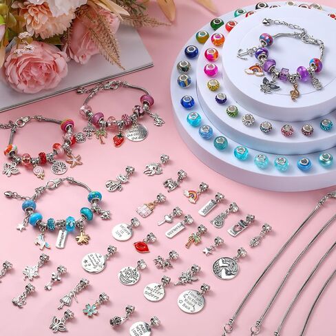 Ferreve 231 Pcs Charm Bracelet Making Kit for Girls Snake Chain European Large Hole Beads Dangle Charm with Plastic Storage Box DIY Jewelry Making Craft Gifts for Teen Girls Women(6.3 Inch) in Saudi Arabia