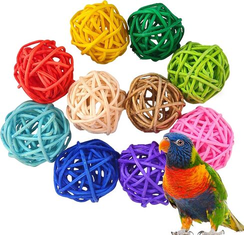 10 Pack Rattan Balls 1.2 inch Colored Wicker Ball Birds Quaker Parrot Parakeet Chewing pet bite Ball for Budgies Conures Hamsters Ball Orbs Crafts DIY Accessories vase fillers in Kuwait