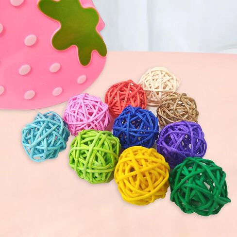 10 Pack Rattan Balls 1.2 inch Colored Wicker Ball Birds Quaker Parrot Parakeet Chewing pet bite Ball for Budgies Conures Hamsters Ball Orbs Crafts DIY Accessories vase fillers in Kuwait