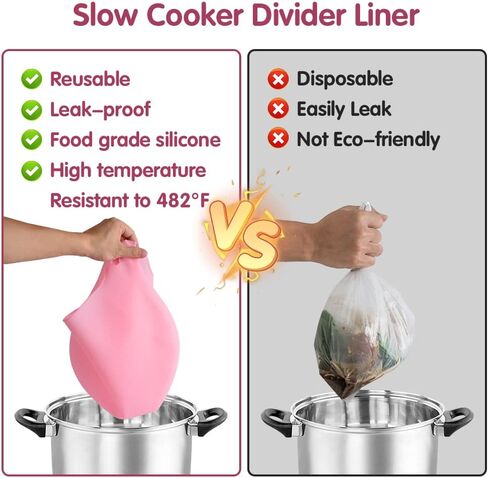 قطعتان من بطانات الطبخ البطيء من السيليكون، بطانات وعاء الطبخ للوعاء البيضاوي أو المستدير، بطانة الطبخ البطيء قابلة لإعادة الاستخدام وسهلة التنظيف، تناسب 6-8 كوارت in Kuwait