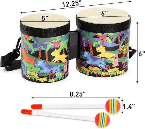 Tosnail 5" and 6" Bongo Drum with Storage Bag and Mallets, Hand Drum Kids Drum Set Percussion Instrument Musical Toy for Kids, Children, Toddlers, Christmas Birthday Gift in Saudi Arabia
