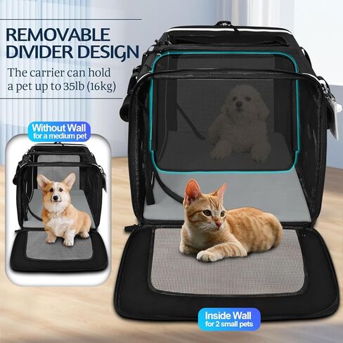 Petskd Double Cat Carrier with Wheels Rolling Pet Carrier for 2 Dogs Cats Up to 35lbs Removable Wheels Dog Carrier 2 Compartment for Traveling Camping (Dark Black) in Kuwait