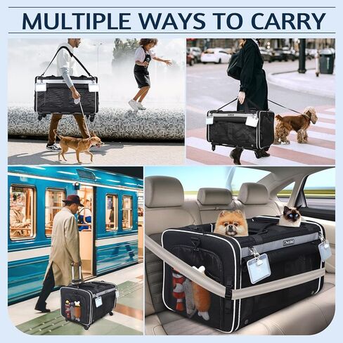 Petskd Double Cat Carrier with Wheels Rolling Pet Carrier for 2 Dogs Cats Up to 35lbs Removable Wheels Dog Carrier 2 Compartment for Traveling Camping (Dark Black) in Kuwait