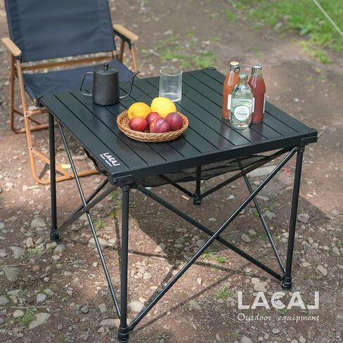 طاولة تخييم محمولة من LACAL بأرجل قابلة للتعديل، طاولة قابلة للطي من الألومنيوم خفيفة الوزن مع حقيبة حمل للطهي في الهواء الطلق، والنزهة، والشاطئ، والساحات الخلفية، والشواء، والحفلات (مقاس M أسود) in Kuwait