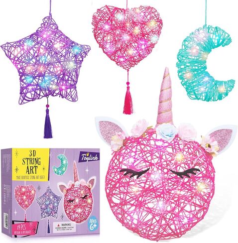 Arts and Crafts for Kids Ages 8-12 Girls Christmas Unicorn Gifts 3D String Art Kit DIY Light up Heart Star Moon Lantern Toys with Multi-Colored Bulbs in Kuwait
