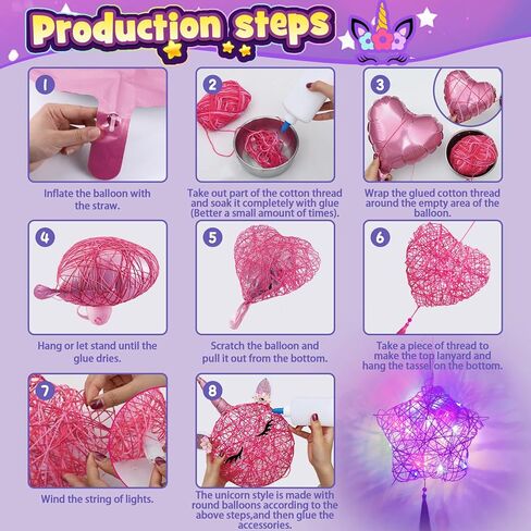 Arts and Crafts for Kids Ages 8-12 Girls Christmas Unicorn Gifts 3D String Art Kit DIY Light up Heart Star Moon Lantern Toys with Multi-Colored Bulbs in Kuwait
