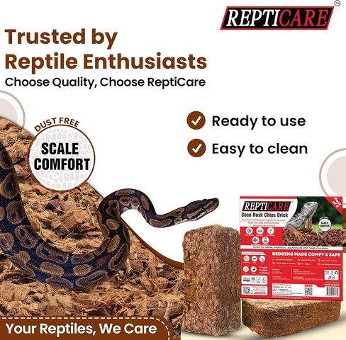 ReptiCare طوب جوز الهند المضغوط 1.1 رطل، حزمة من 2 كل منها تتسع إلى 7 كوارت، فراش قشر جوز الهند العضوي لثعبان الكرة، الثعابين، السلاحف، أبو بريص المتوج، الضفادع، أو خزانات تررم السحلية in Saudi Arabia